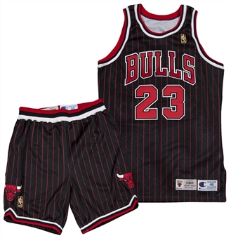 1996-97 Michael Jordan Game Used/Photo Matched Chicago Bulls Black Road Uniform-Jersey & Shorts Worn 4/13/97-Only Known Photo Matched 1996-97 Jordan! Shorts Matched To 12 Games (Resolution/Bulls LOA)